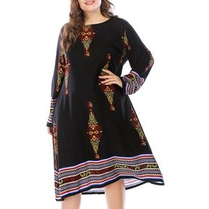 Plus Size Casual Knee Length Print Dress - Black